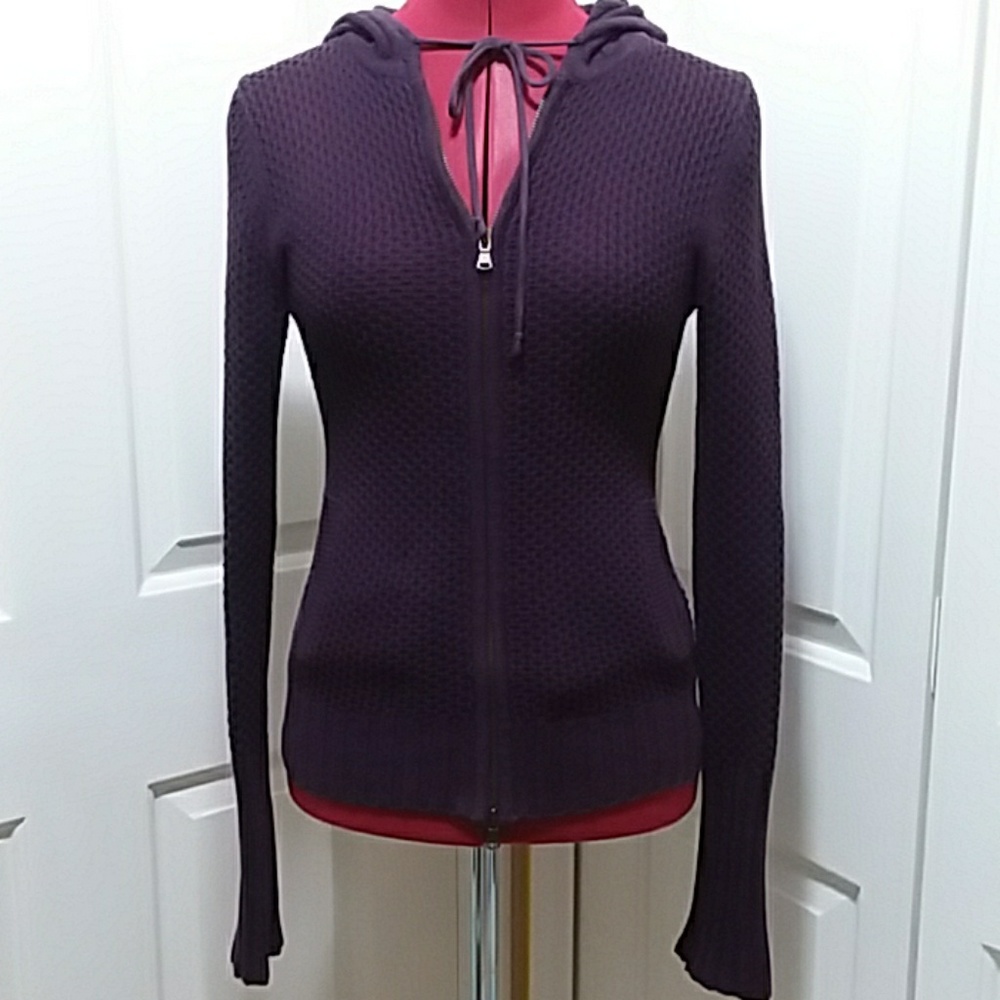 AEO slim sweater hoodie zip front eggplant jacket purple 💜